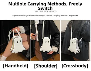 Detail view of the ghost crossbody bag showing the adjustable strap and handheld mode