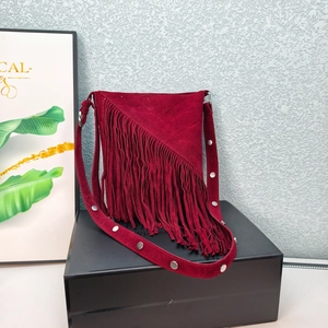Women Tassel Shoulder Bag Suede Crossbody Purse Bohemian Vintage Street Style With Rivet Adjustable Strap Magnetic Closure