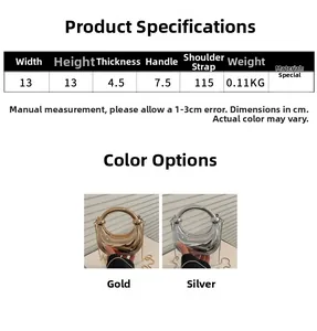 Detailed size chart and specifications for the metallic crescent evening mini bag