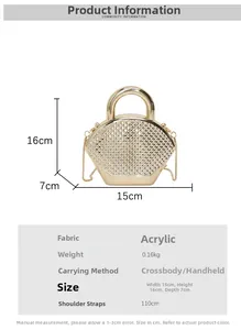 Macro shot of gold acrylic mini crossbody bag showing studded texture and metal handle