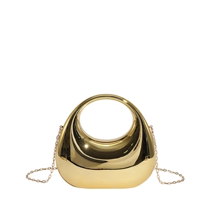 Chic gold acrylic crescent handbag with mirror finish and detachable chain strap