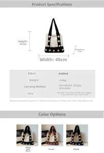 Guide des tailles pour sac cabas en tricot à fleurs avec dimensions et coloris