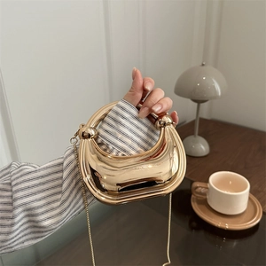 Mini Moon Evening Bag Metallic Mirror Acrylic Circular Handle Chain Crossbody Shoulder Purse For Women Party Wedding