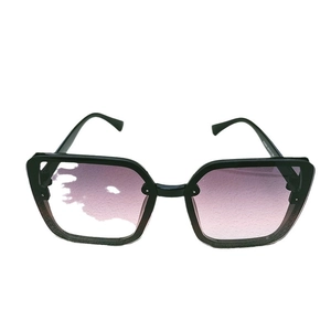 Fashionable oversized square sunglasses with black frames and purple gradient lenses