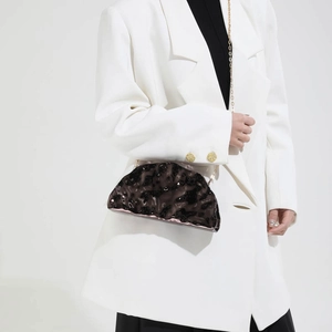 Chic black acrylic evening bag with ice crack texture and gold chain strap for women