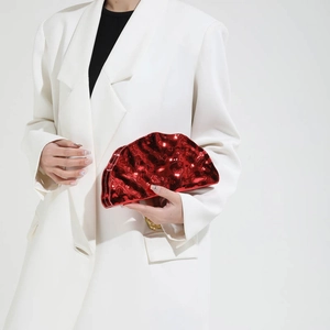 Metallic red acrylic evening clutch bag with ice crackle finish for elegant women