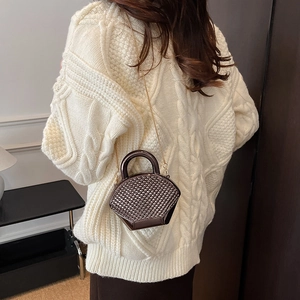 Elegant acrylic shell-shaped mini evening bag with coffee textured finish and gold chain