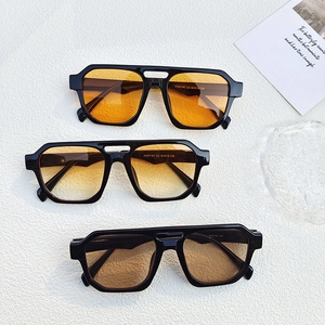 Vintage Square Sunglasses Double Bridge UV400 Protection Resin Frame AC Lens Punk Fashion For Men Women