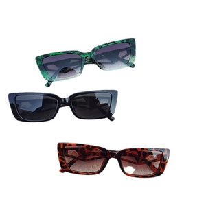 Retro rectangle sunglasses in green texture, black, and tortoise shell frames