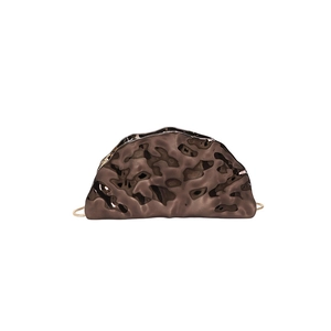 Semi-circular bronze acrylic clutch bag with liquid lava texture and gold chain strap