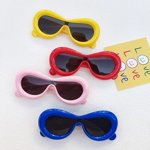 Chunky retro Y2K oval sunglasses set in vibrant yellow, red, pink, and royal blue