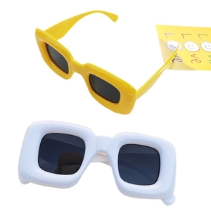 Retro thick rectangular sunglasses in bright yellow and white with dark lenses