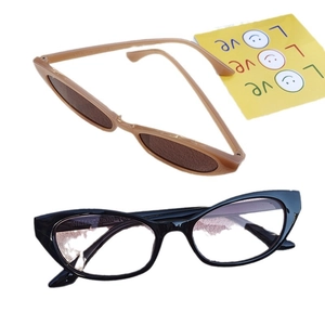 Retro cat-eye sunglasses and glasses in khaki and black with minimalist fashion design
