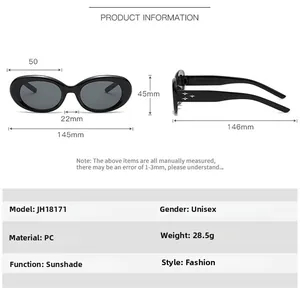Guide des tailles détaillé pour lunettes de soleil ovales rétro avec dimensions