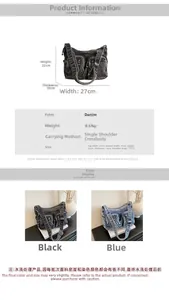 Spécifications de taille pour un sac en jean avec de multiples poches de rangement