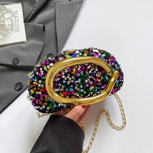 Sequin Evening Bag Acrylic Box Purse Metal Handle Chain Strap Party Crossbody Handbag For Women Shiny Elegant Clutch
