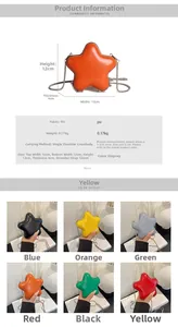 Detailed size specifications and multi-color matrix for star-shaped mini crossbody bag
