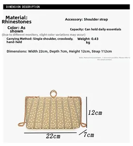 Größentabelle für Perlen-Abendtasche mit Maßen 22x12x7cm und Ketten-Schultergurt