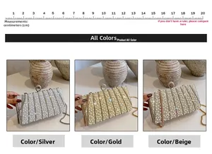 Detailvergleich von Abend-Clutches in Silber, Gold und Beige mit Perlenbesatz