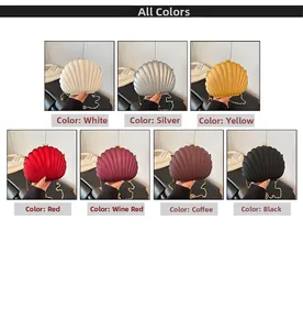 Scallop shaped shell clutch bag with metal chain strap available in 7 stylish colors