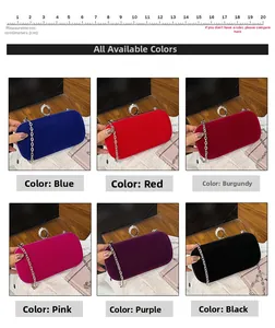 Six colors of velvet evening clutch bags with diamond ring clasp and metal chain straps