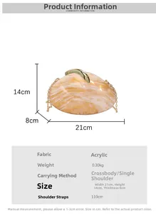 Detailed size specifications for yellow marble acrylic clutch with gold chain strap