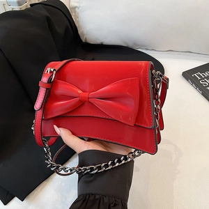 Borsa A Tracolla In Pelle PU Con Fiocco Piccola Borsa Quadrata Catena Metallica Moda Tendenza Elegante Borsa Donna