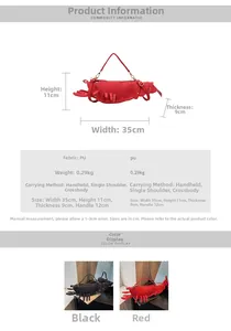 Detailed technical specifications and dimensions of the creative lobster shaped crossbody bag