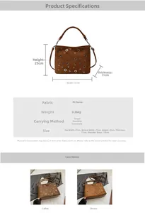 Guide des tailles du sac en daim PU avec dimensions 31x25x11cm et bandoulière