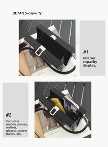 Capacidad interna del bolso rígido rectangular negro con espacio para móvil y gafas