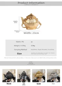 Detailed size chart and specifications for the vintage 3D teapot-shaped crossbody bag