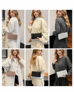 Chic rhinestone box clutch showing multiple carrying ways with metal chain strap