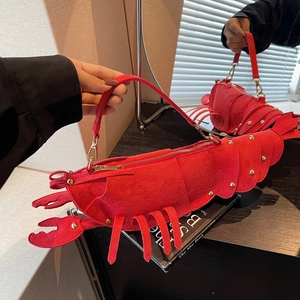 Novelty Lobster Shape Crossbody Bag Suede Frosted Leather Gold Rivet Trendy Creative Animal Shoulder Bag For Women Girls