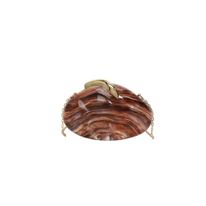 Brown agate acrylic evening bag with gold chain strap and irregular metal clasp