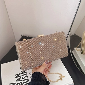 Women Rhinestone Evening Bag Elegant Sparkly Box Clutch Bag With Chain Strap Formal Party Banquet Wedding Dress Handbag