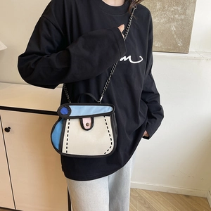 Chic 2D cartoon style crossbody bag with comic-inspired blue and pink contrast design