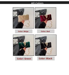 Collage of evening clutch bags in beige, red, green and black with gold leaf detail