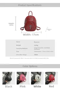 Spécifications de taille du mini sac à dos clouté avec décoration en forme de croix