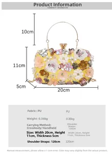 Detailed size guide and specifications chart for floral clutch bag 20x11x5cm