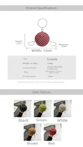 Detailed size specifications and color comparison for the polka dot spherical handbag