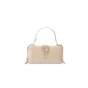 Elegant champagne gold evening clutch with leaf metal buckle and round handle