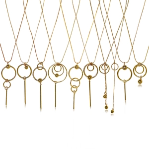 Minimalist gold geometric necklaces with multilayer circle pendants and long bars