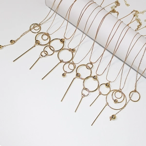Geometric Pendant Necklace Gold Plated Alloy Hollow Circle Long Bar Minimalist Jewelry For Women Modern Ins Style