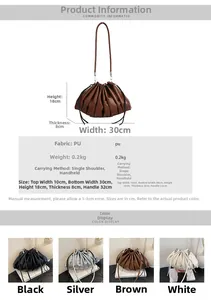 Detailed dimension guide for pleated dumpling shoulder bag with size specifications