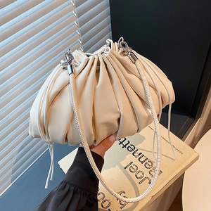 Pleated Cloud Shoulder Bag Fashion PU Leather Drawstring Crossbody Pouch Bag Soft Minimalist Street Style For Women