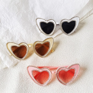 Heart-Shaped Rhinestone Sunglasses For Girls UV400 Protection Resin Frame AC Lens Sparkling Fashion Kids Eyewear