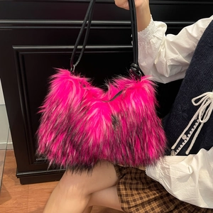 Sac Épaule Fausse Fourrure Femmes Grande Capacité Fourre-Tout Sous Les Aisselles Doux Peluche Streetwear Mode Automne Hiver