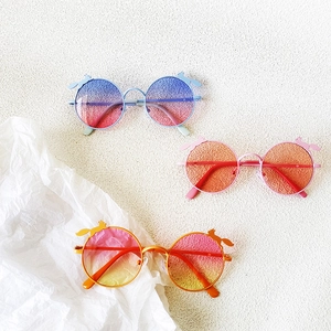 Three pairs of round kids sunglasses with cute cartoon squirrel ears and gradient lenses