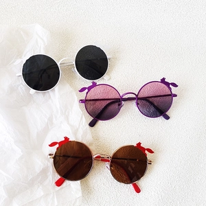 Kids round rabbit-ear sunglasses in white, purple and rose gold with UV protection