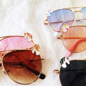 Lunettes aviateur licorne pour enfants avec verres colorés et monture en métal doré